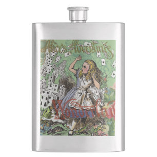 alice cards wonderland hatter rabbit  hip flask