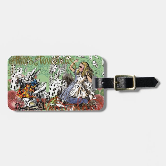 alice cards wonderland hatter rabbit  luggage tag (Front Horizontal)