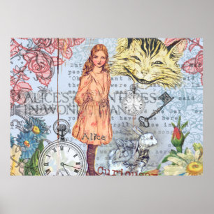 Alice Cheshire Cat and Rabbit Poster