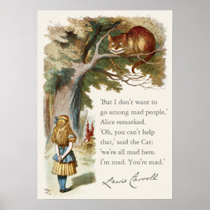 Alice Cheshire cat We're all mad here CC0320 Poster