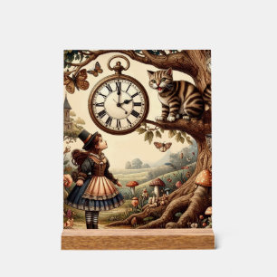 Alice & Cheshire Cat: Whimsical Wonderland Fantasy Acrylic Sign