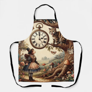 Alice & Cheshire Cat: Whimsical Wonderland Fantasy Apron