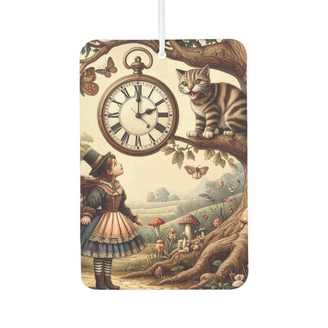 Alice & Cheshire Cat: Whimsical Wonderland Fantasy Car Air Freshener (Front)