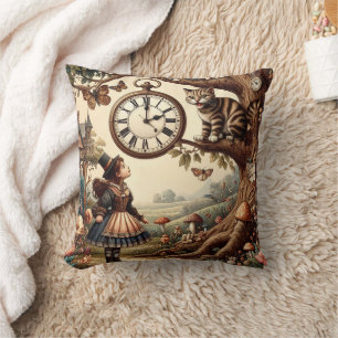 Alice & Cheshire Cat: Whimsical Wonderland Fantasy Cushion