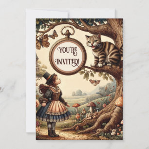 Alice & Cheshire Cat: Whimsical Wonderland Fantasy Invitation