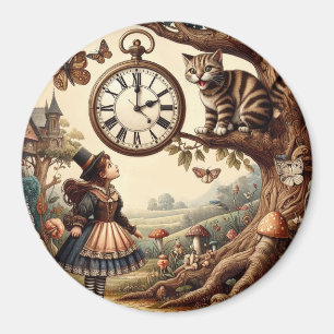Alice & Cheshire Cat: Whimsical Wonderland Fantasy Magnet