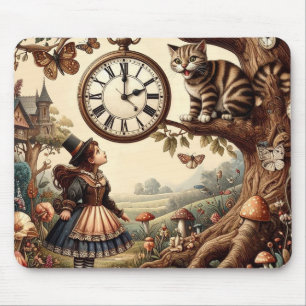 Alice & Cheshire Cat: Whimsical Wonderland Fantasy Mouse Mat