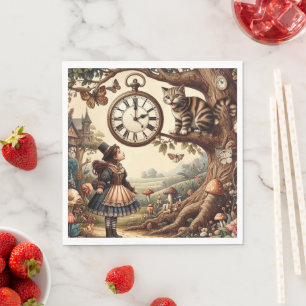 Alice & Cheshire Cat: Whimsical Wonderland Fantasy Napkin