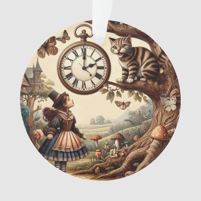 Alice & Cheshire Cat: Whimsical Wonderland Fantasy Ornament (Front)