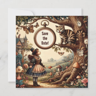 Alice & Cheshire Cat: Whimsical Wonderland Fantasy Save The Date