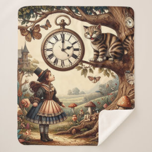 Alice & Cheshire Cat: Whimsical Wonderland Fantasy Sherpa Blanket