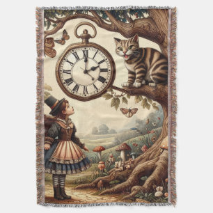 Alice & Cheshire Cat: Whimsical Wonderland Fantasy Throw Blanket