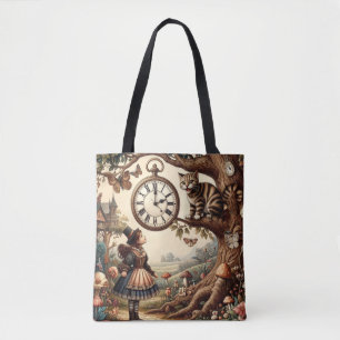 Alice & Cheshire Cat: Whimsical Wonderland Fantasy Tote Bag