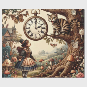 Alice & Cheshire Cat: Whimsical Wonderland Fantasy Wrapping Paper