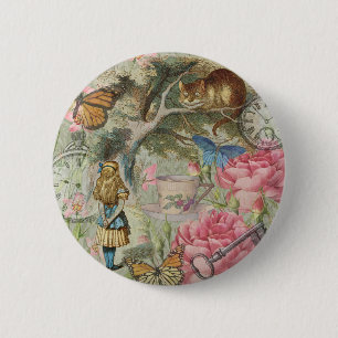 Alice Cheshire Cat Wonderland Tree Garden 6 Cm Round Badge