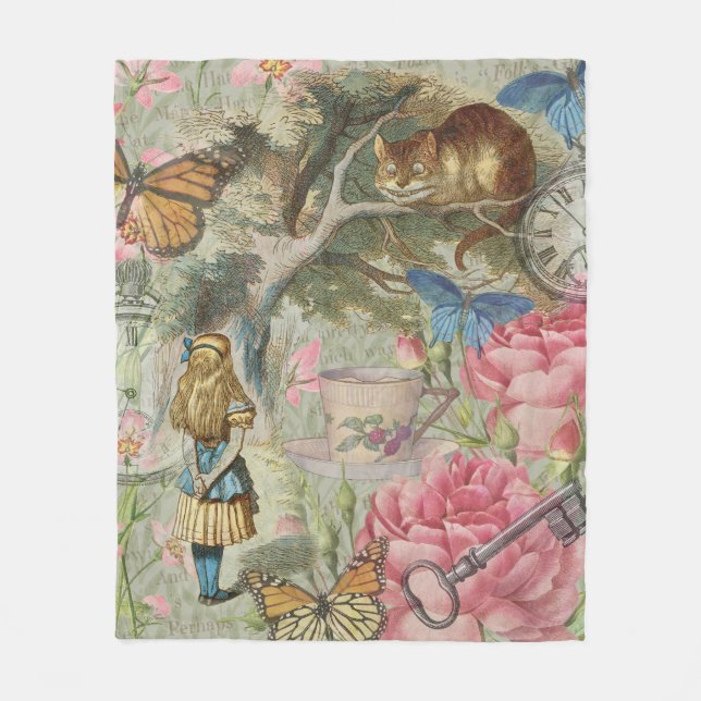 Alice Cheshire Cat Wonderland Tree Garden Fleece Blanket (Front)