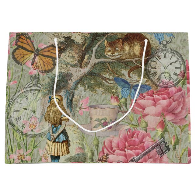 Alice Cheshire Cat Wonderland Tree Garden Large Gift Bag (Front)