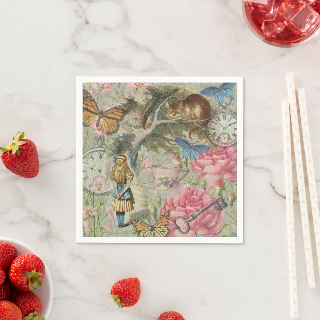 Alice Cheshire Cat Wonderland Tree Garden Napkin (Insitu)