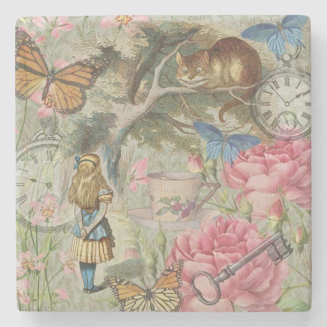 Alice Cheshire Cat Wonderland Tree Garden Stone Coaster (Front)