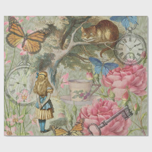Alice Cheshire Cat Wonderland Tree Garden Wrapping Paper