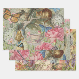 Alice Cheshire Cat Wonderland Tree Garden Wrapping Paper Sheet