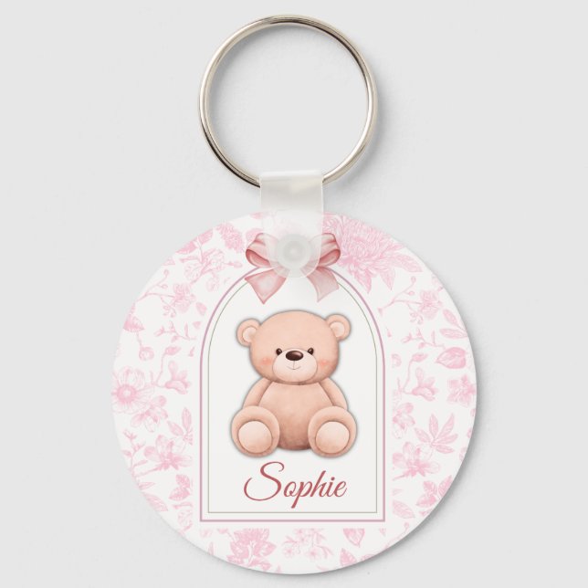 Alice | Custom Pink Teddy Bear Nursery Design  Key Ring (Front)