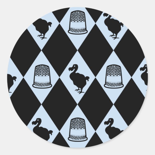 Alice Dodo and Thimble Pattern Classic Round Sticker (Front)