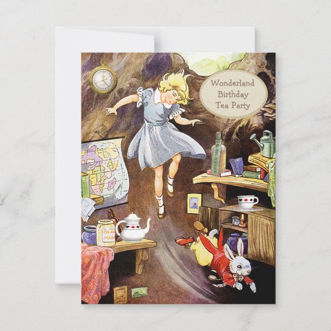 Alice Down the Rabbit Hole Birthday Tea Party Invitation (Front)