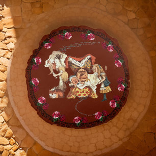 Alice Duchess Cheshire Cat Burgundy Pouf Round Cushion