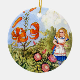 Alice Encounters Talking Flowers in Wonderland Ceramic Tree Decoration