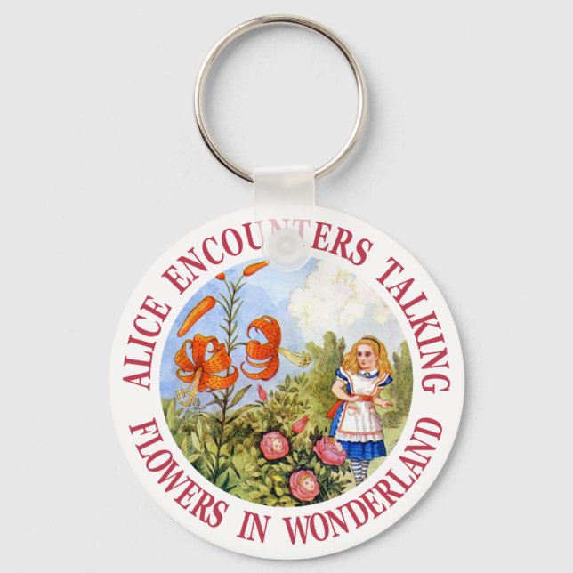 Alice Encounters Talking Flowers in Wonderland Key Ring (Front)