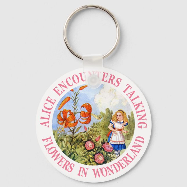 Alice Encounters Talking Flowers In Wonderland Key Ring (Front)