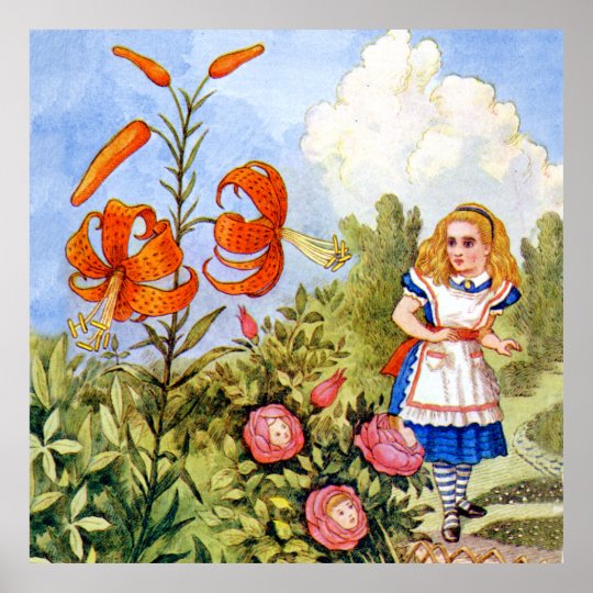 Alice Encounters Talking Flowers in Wonderland Poster | Zazzle.co.uk