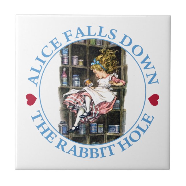 Alice Falls Down the Rabbit Hole to Wonderland Tile (Front)