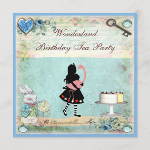 Alice & Flamingo Wonderland Birthday Tea Party Invitation