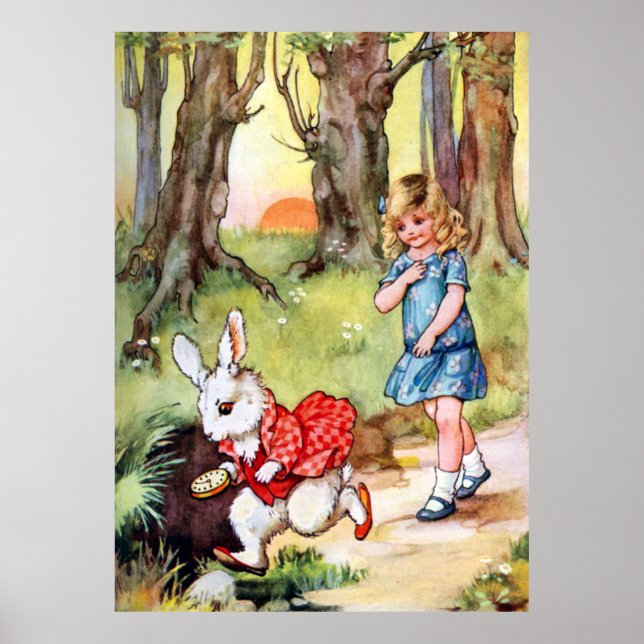 Alice Follows the White Rabbit to Wonderland Poster (Front)