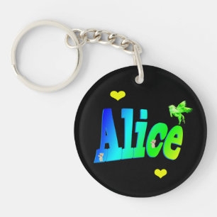 Alice, Girls Name Logo With Hearts, Key Ring