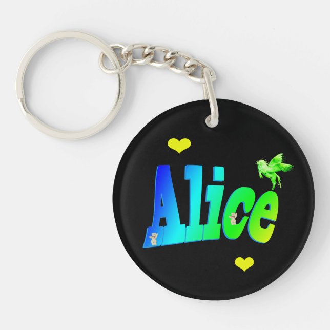 Alice, Girls Name Logo With Hearts, Key Ring (Front)
