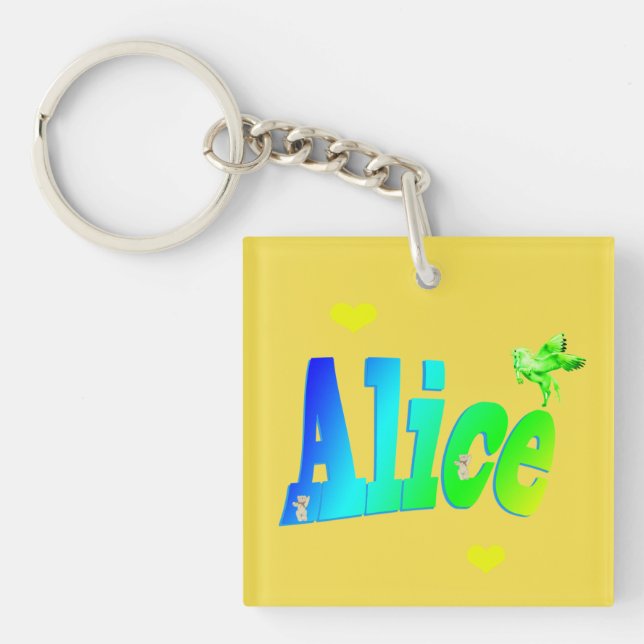 Alice, Girls Name Logo With Hearts, Key Ring (Front)