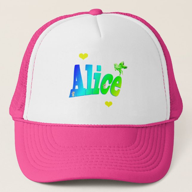 Alice, Girls Name Logo With Hearts, Trucker Hat (Front)