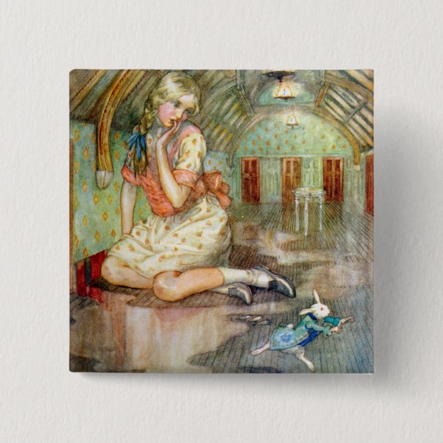 Alice Grows Too Big for the House in Wonderland 15 Cm Square Badge (Front)