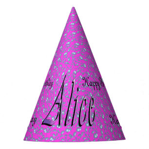 Alice, Happy Birthday, Pink Paper Party Hat. Party Hat