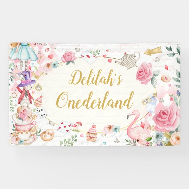 Alice in Onederland 1st Birthday Tea Party  Banner (Horizontal)