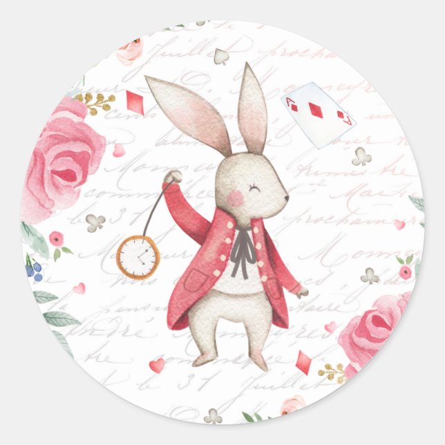 Alice in Onederland 1st Birthday Tea Party Favour Classic Round Sticker (Front)