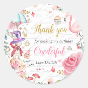Alice in Onederland 1st Birthday Tea Party Favour Classic Round Sticker