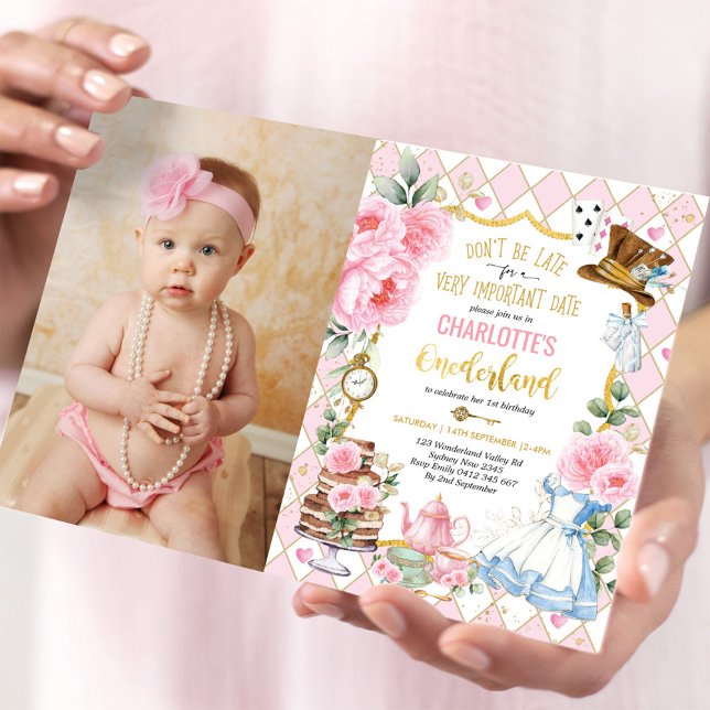 Alice in Onederland 1st Birthday Tea Party Photo Invitation (Creator Uploaded)