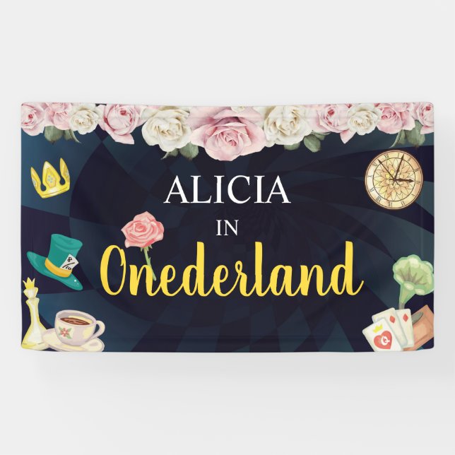 Alice in Onederland Birthday Banner - Girl Banner (Horizontal)