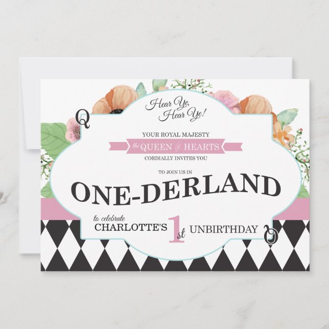 Alice In Onederland First Birthday Invitation (Front)