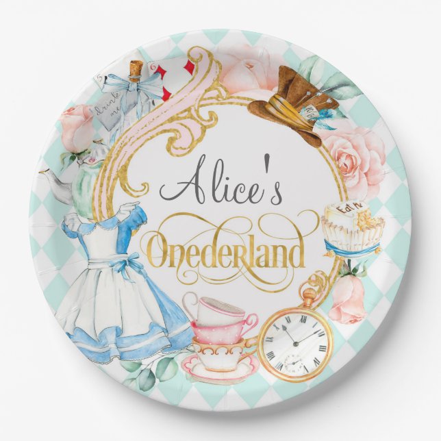 Alice in Onederland mad hatter tea party birthday  Paper Plate (Front)