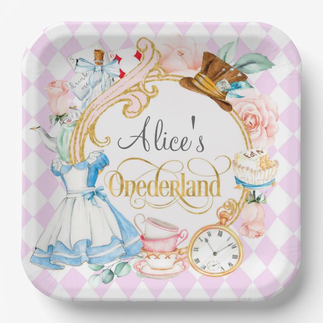 Alice in Onederland mad hatter tea party birthday  Paper Plate (Front)